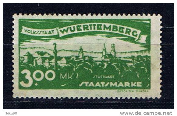 DR Württemberg 1920 Mi 281 Mng Dienstmarke Stutthart Abschiedsausgabe - Mint