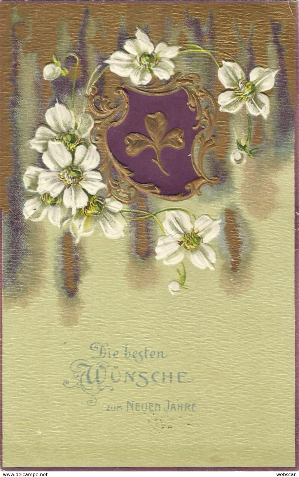 AK Neujahr New Year Blumen & Klee Im Wappen Geprägt 1908 #71 - Nouvel An