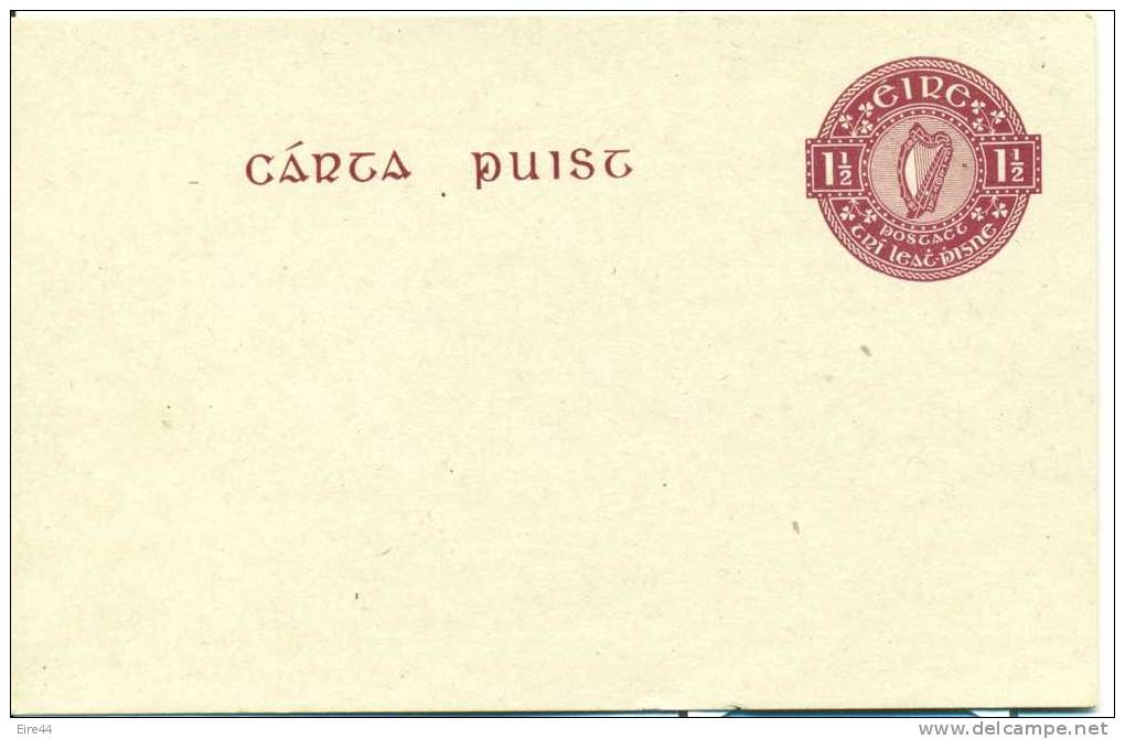 Ireland 1942 PSC Unused H&G 7 Maroon Postal Stationery No Monogram Greyish White Paper Harp - Postal Stationery