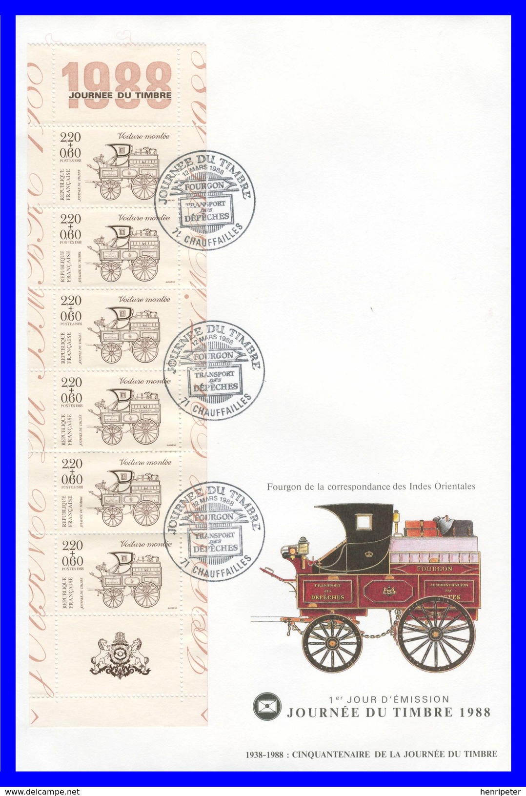 Bande Carnet BC2526A (Yvert) Sur FDC Illustrée Chauffailles - Journée Du Timbre Voiture Montée - France 1988 - 1980-1989