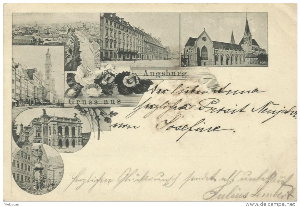 AK Augsburg Dom Perlachturm Hotel 3 Mohren Mehrbild Litho 1896 #61 - Augsburg