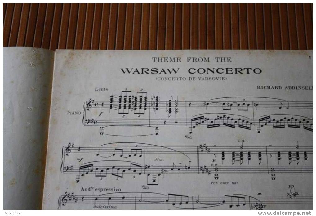 WARSAW CONCERTO  DE VARSOVIE RICHARD ADDINSELL FILM DANGEROUS MOONLIGHT  FRANCIS DAY EDITIO MUSIQUE CLASSSIQUE PARTITION - Filmmusik