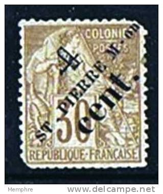 SPM  Type Alphée Dubois 30  Cent Surchargé 4 Cent Yv 43* MH - Ungebraucht