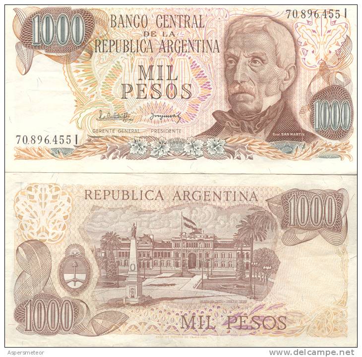 1000 PESOS MIL PESOS - REPUBLICA ARGENTINA - PROCER JOSE DE SAN MARTIN EN LA ANCIANIDAD TBE - Argentine