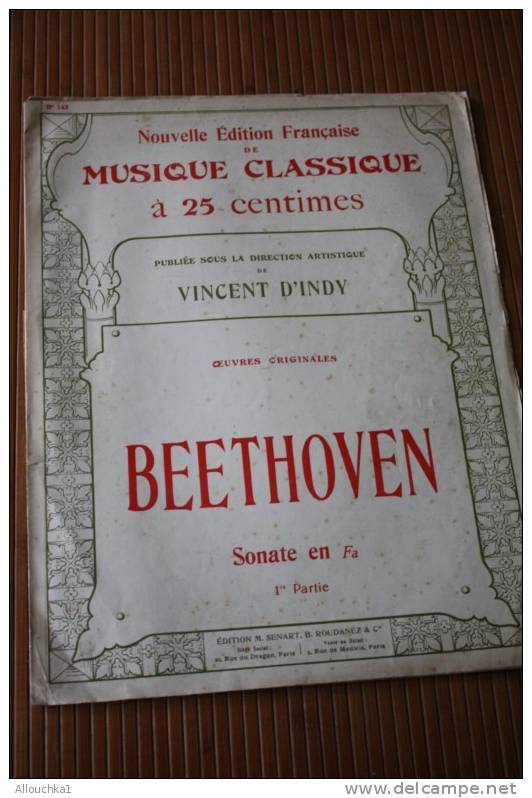 L. VAN BEETHOVEN PANTHEON DES PIANISTES 2 SONATES PIANO SONATE EN FA 1E DIRECTION V. D'INDY MUSIQUE CLASSSIQUE PARTITION - A-C