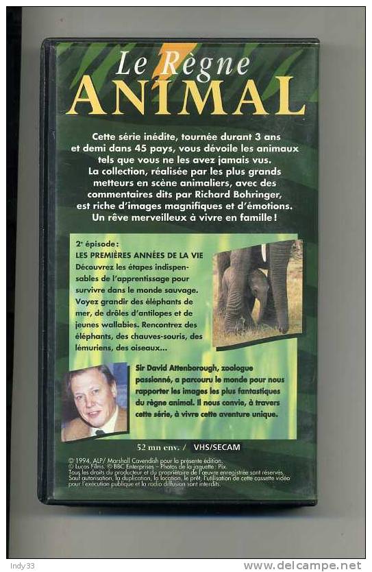 CASSETTE VIDEO LE REGNE ANIMAL N°2 . LES PREMIERES ANNEES DE LA VIE - Documentaire