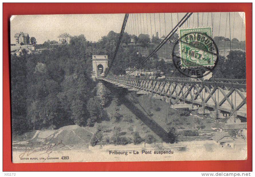 F1158 Fribourg, Le Pont Suspendu En Gros Plan,petite Animation.Affranchissement Frontal Fribourg 1907 Burgy 4383 - Fribourg