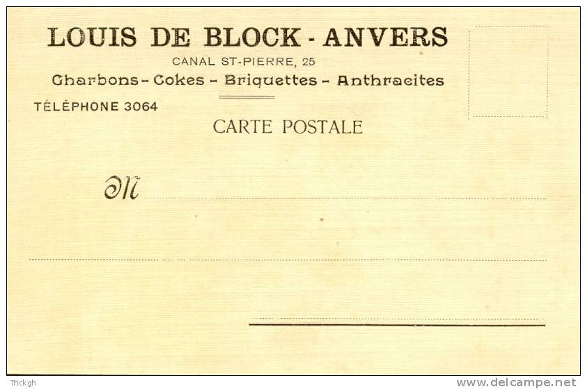 +/- 1910 Louis De Block Anvers, Charbons Cokes Briquettes Anthracites / Kolen Antwerpen Wommelgem / Coal - Ohne Zuordnung