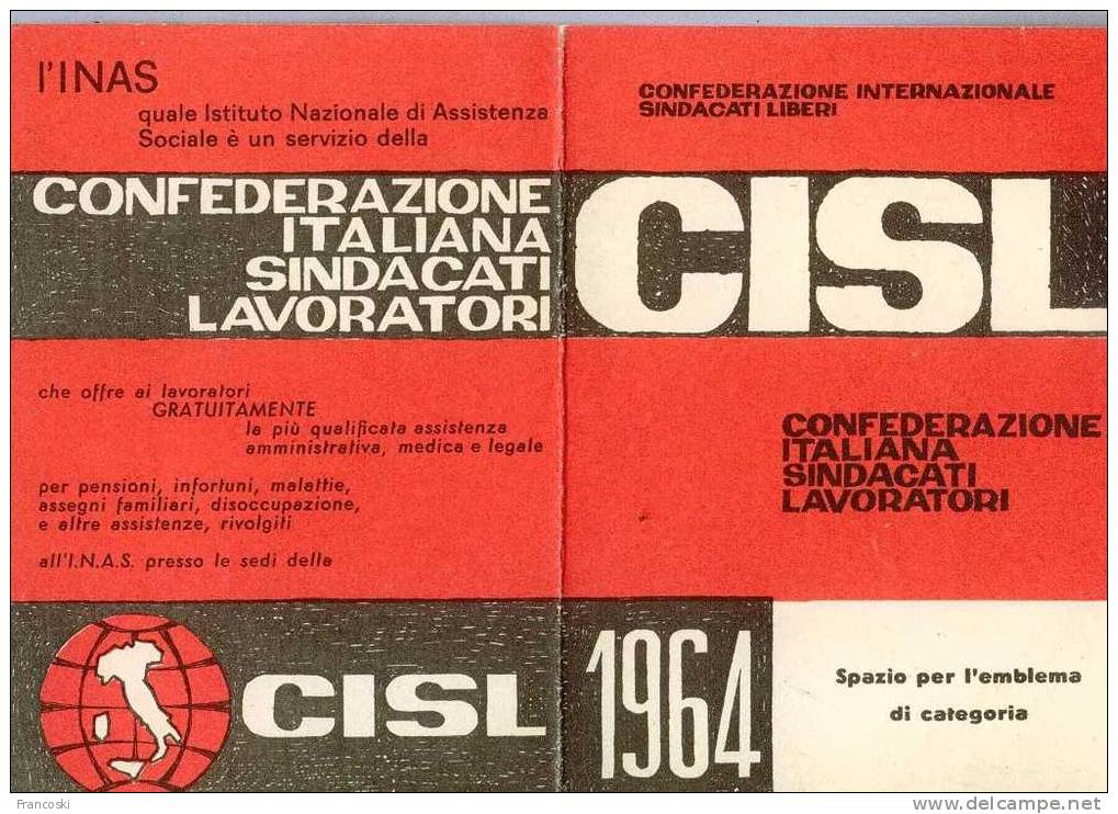 TESSERA SINDACATO CISL 1964- - Altri & Non Classificati