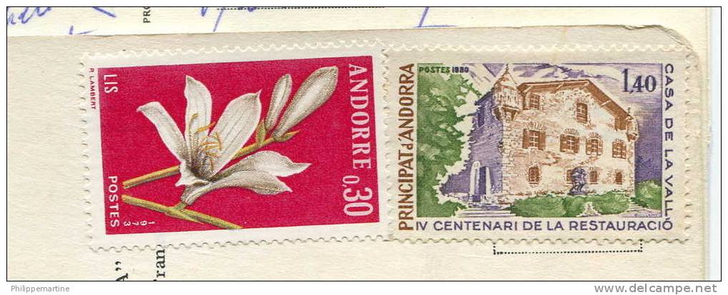 Andorre 1973 Et 1980 - YT 229 Et 289 (o) Sur Carte Postale - Lettres & Documents