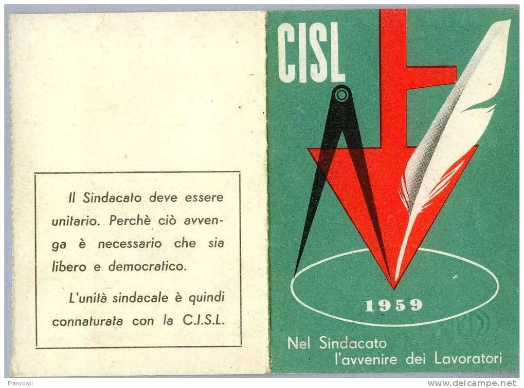 TESSERA SINDACATO CISL 1959- - Autres & Non Classés