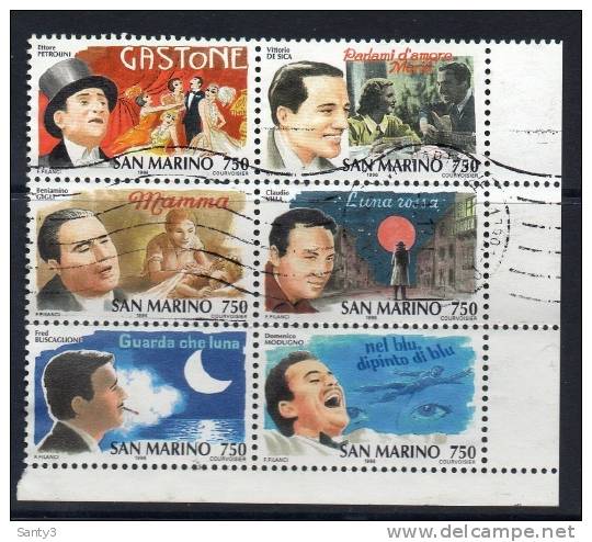 San Marino, Yv Jaar 1996, Zangers, 6 Waarden In Blok, Gestempeld, Zie Scan - Used Stamps