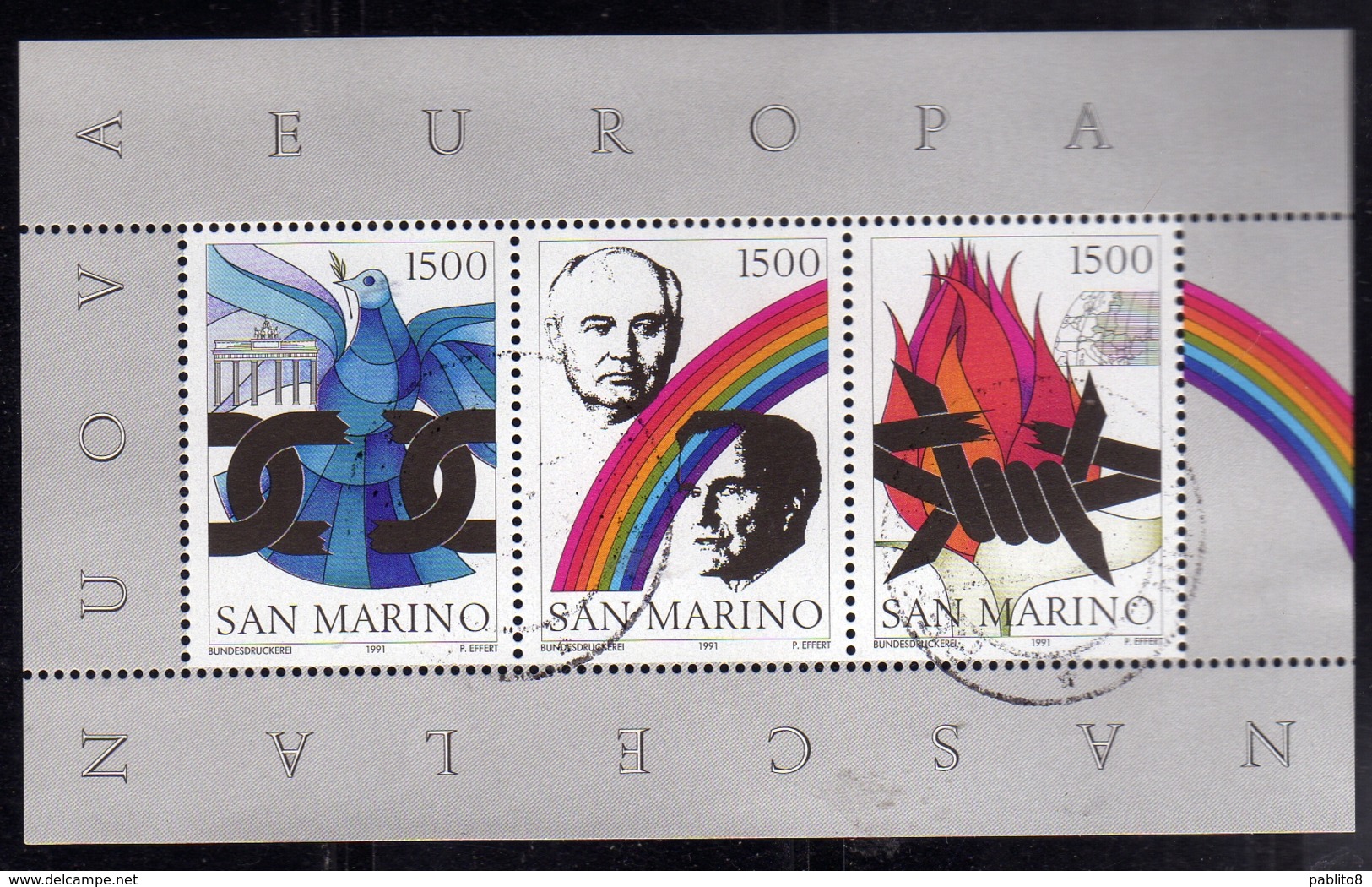 REPUBBLICA DI SAN MARINO 1991 LA NUOVA EUROPA NEW EUROPE BLOCCO FOGLIETTO BLOCK SHEET BLOC FEUILLET USATO USED OBLITERE' - Blocs-feuillets