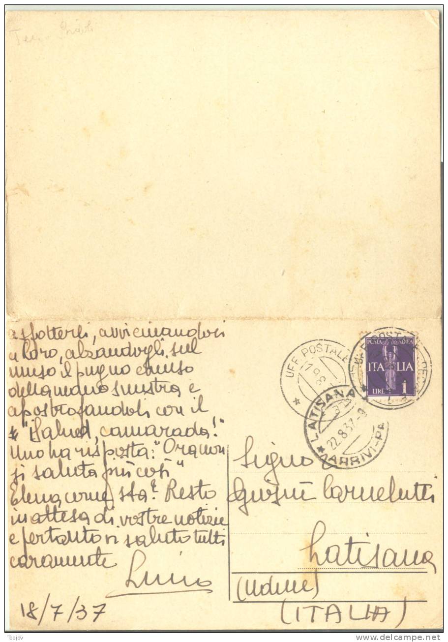 GUERA DI SPAGNA 1937 - CARTOLINA POSTALE CON   RISPOSTA - Anulo UFF.POSTALE SPECIALE - Propaganda De Guerra