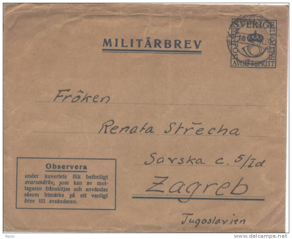 SVERIGE - MILITARBREV - FALTPOST - SVARSMARKE - 1940 - Yugoslavia - Militares