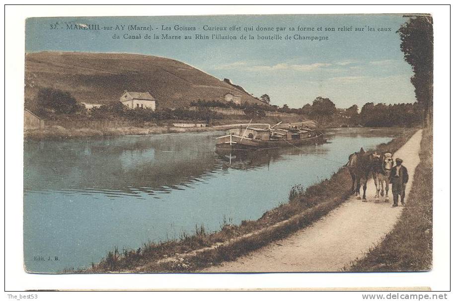 10   -   Mareuil Sur Ay   -    Les Goisses    (Halage D´une Péniche) - Mareuil-sur-Ay