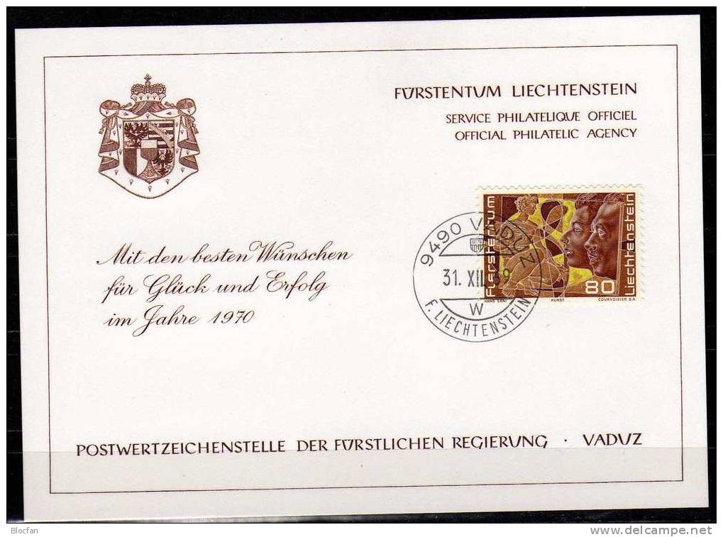 Weihnachten Neujahr-Karte 1970 Fürstentum Liechtenstein 511 Karte O 10€ Kunst Motiv Malerei/Skulptur New Year Card Of FL - Liechtenstein