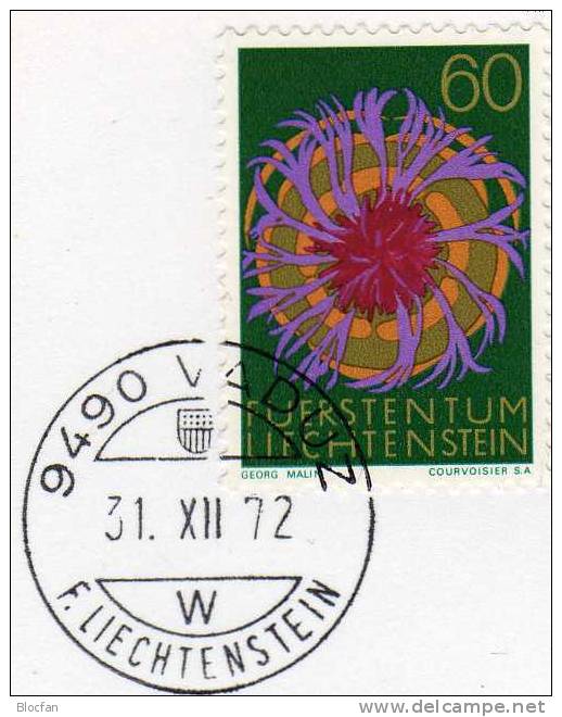 Weihnachten Neujahr-Karte 1973 Fürstentum Liechtenstein 562 Karte O 10€ Naturschutz Alpen-Blume Flockenblume New Year FL - Liechtenstein