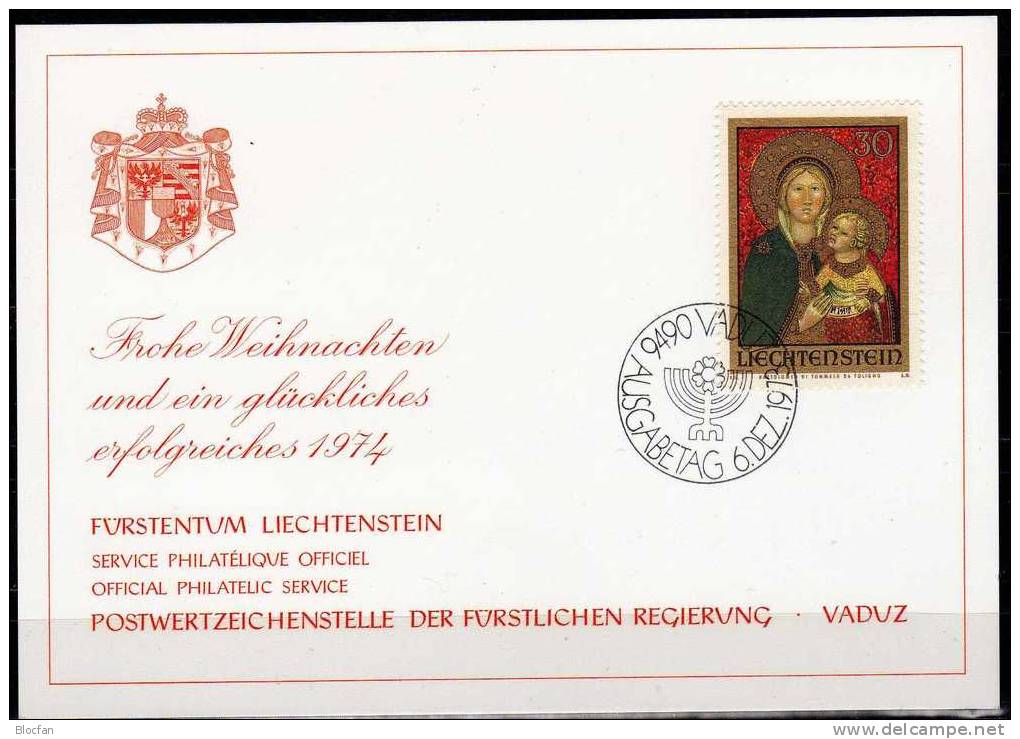 Weihnachten Neujahr-Karte 1974 Fürstentum Liechtenstein 595 Karte O 10€ Christmas Madonna Jesus Kind New Year Card Of FL - Liechtenstein