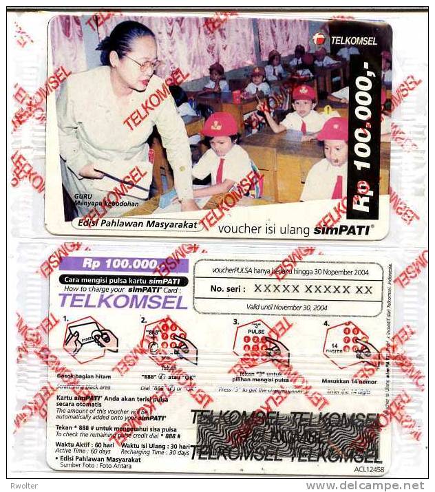 @+ Indonésie - Recharge Telkomsel 100 000 Rp (Ecole) - Neuve Sous Blister - SPECIMEN (2004) - Indonesien