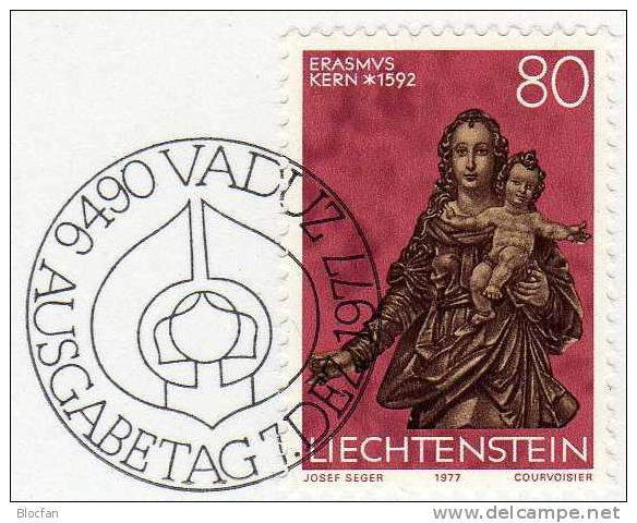 Weihnachten Neujahrs-Karte 1978 Fürstentum Liechtenstein 690 Karte O 10€ Christmas Skulptur Maria Mit Kind New Year Card - Liechtenstein