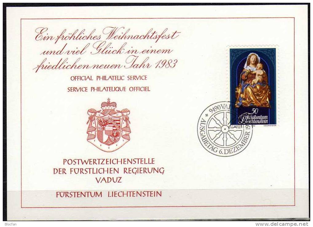 Weihnachten Neujahrs-Karte 1983 Liechtenstein 814 Karte O 10€ Christmas Weihnachts-Skulptur Maria Mit Kind New Year Card - Liechtenstein