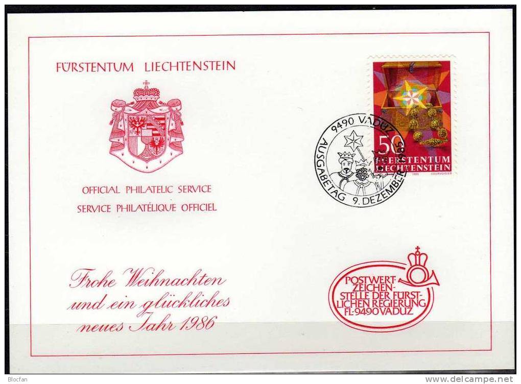 Weihnachten Neujahrs-Karte 1986 Liechtenstein 885 Karte O 10€ Christmas Weihnachts-Schmuck Gold Stern New Year Card - Liechtenstein