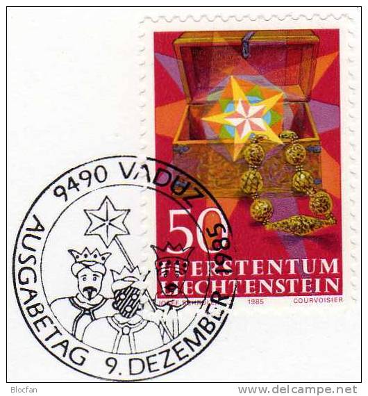 Weihnachten Neujahrs-Karte 1986 Liechtenstein 885 Karte O 10€ Christmas Weihnachts-Schmuck Gold Stern New Year Card - Liechtenstein