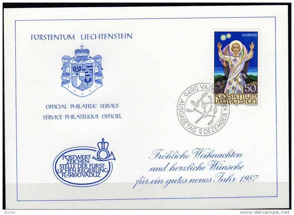 Weihnachten Neujahrs-Karte 1987 Liechtenstein 911 Karte O 10€ Christmas Weihnachts-Engel Erzengel Gabriel New Year Card - Liechtenstein