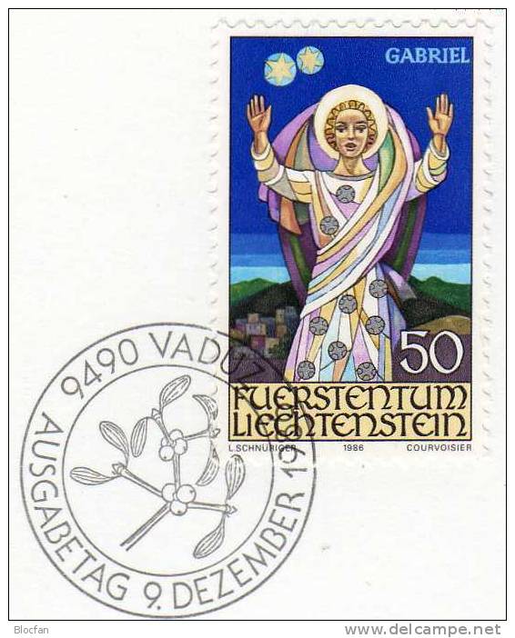 Weihnachten Neujahrs-Karte 1987 Liechtenstein 911 Karte O 10€ Christmas Weihnachts-Engel Erzengel Gabriel New Year Card - Liechtenstein