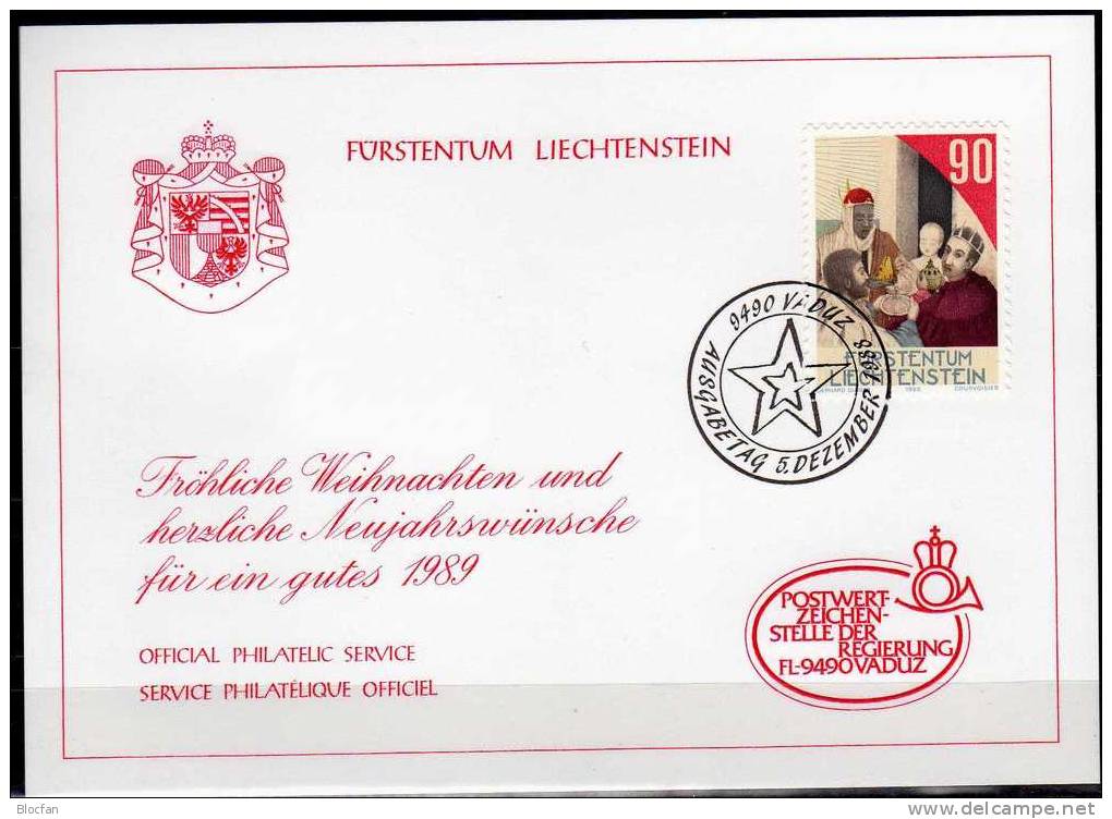 Weihnachten Neujahr-Karte 1989 Liechtenstein 956 Karte O 10€ Christmas Weihnachts-Thema Erscheinung New Year Card Of FL - Liechtenstein
