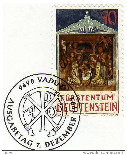 Weihnachten Neujahrs-Karte 1993 Liechtenstein 1051 Karte O 10€ Christmas Weihnachts-Relief Krippen-Szene New Year Card - Liechtenstein