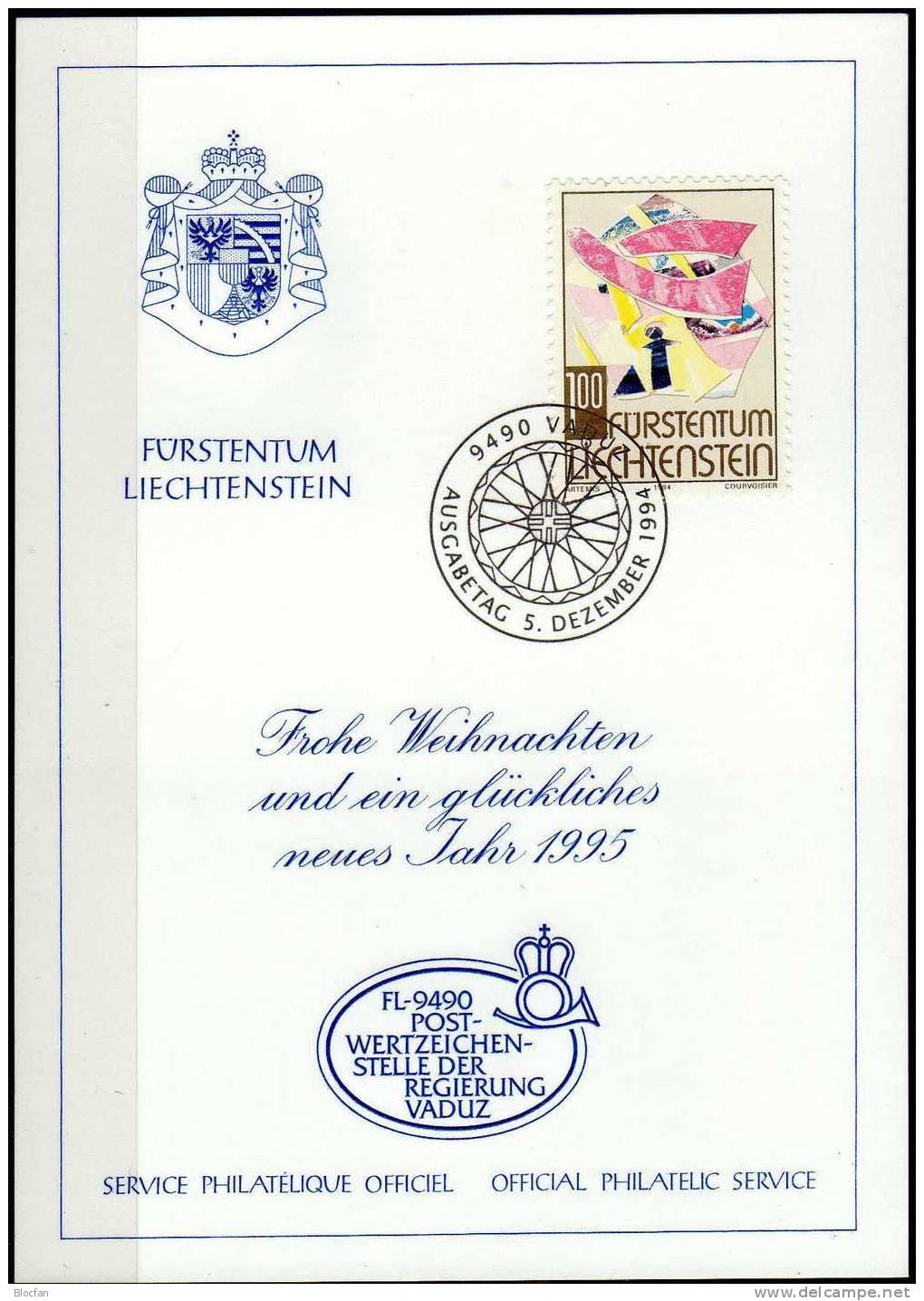 Weihnachten Neujahrs-Karte 1995 Liechtenstein 1098 Karte O 10€ Christmas Weihnachts-Kunst Symbolik New Year Card - Liechtenstein