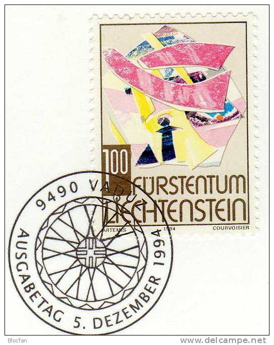 Weihnachten Neujahrs-Karte 1995 Liechtenstein 1098 Karte O 10€ Christmas Weihnachts-Kunst Symbolik New Year Card - Liechtenstein