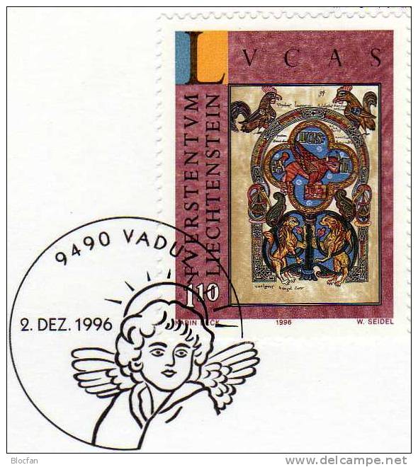 Weihnachten Neujahrs-Karte 1997 Liechtenstein 1143 Karte O 10€ Christmas Weihnachts-Kunst Heiliger Lukas New Year Card - Liechtenstein