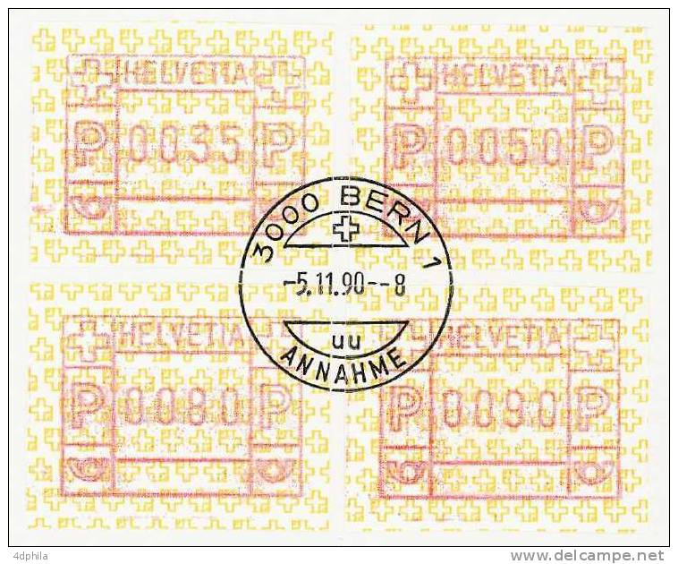 Suisse * ATM Type 8A * FDC 1990 - 4 Valeurs - Francobolli Da Distributore