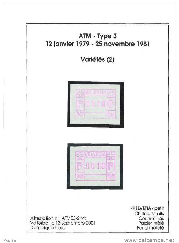 Suisse * ATM Type 3 * Variétés - Abarten - 2 Timbres Avec Attestation - Francobolli Da Distributore