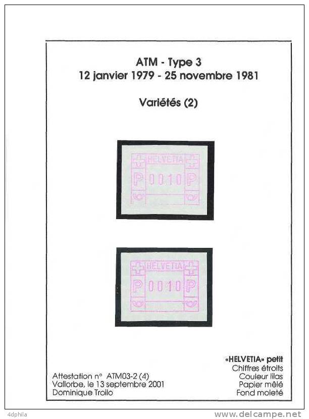 Suisse * ATM Type 3 * Variétés - Abarten - 2 Timbres Avec Attestation - Automatic Stamps