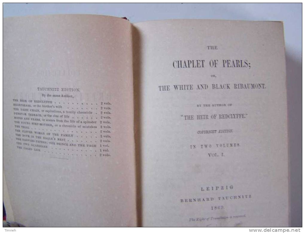 THE CHAPLET OF PEARLS Or The White And Black Ribaumont-by YONGE Vol.N°1001-1869-EDITION TAUSCHNITZ LEIPZIG-COLLECTION BR - 1850-1899