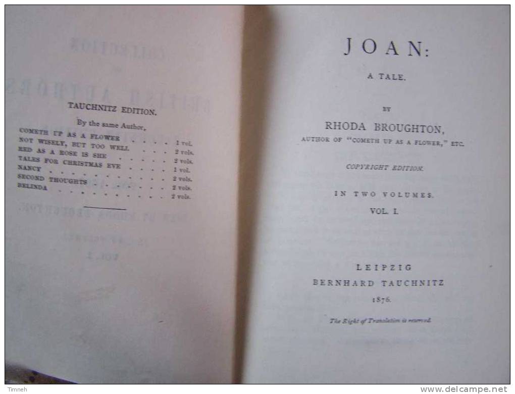 JOAN-by  Rhoda Broughton-vol.N°1627-1876-EDITION TAUSCHNITZ LEIPZIG-COLLECTION BRITISH AUTHORS - 1850-1899