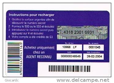 CONGO  (DEMOCRATIC REPUBLIC OF CONGO EX  ZAIRE)  - SUPER CELL (GSM RECHARGE) - APPEL 3  - USED -  RIF. 506 - Congo