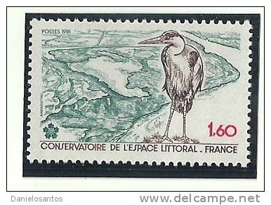 France 1981 Birds Oiseaux  Aves Heron Conservation Of Littoral Regions MNH - Marine Web-footed Birds