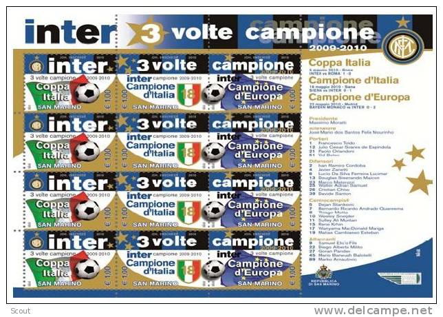 SAN MARINO - SAINT MARIN - 2010 - INTER 3 VOLTE CAMPIONE - BF 12 Valori ** - Unused Stamps