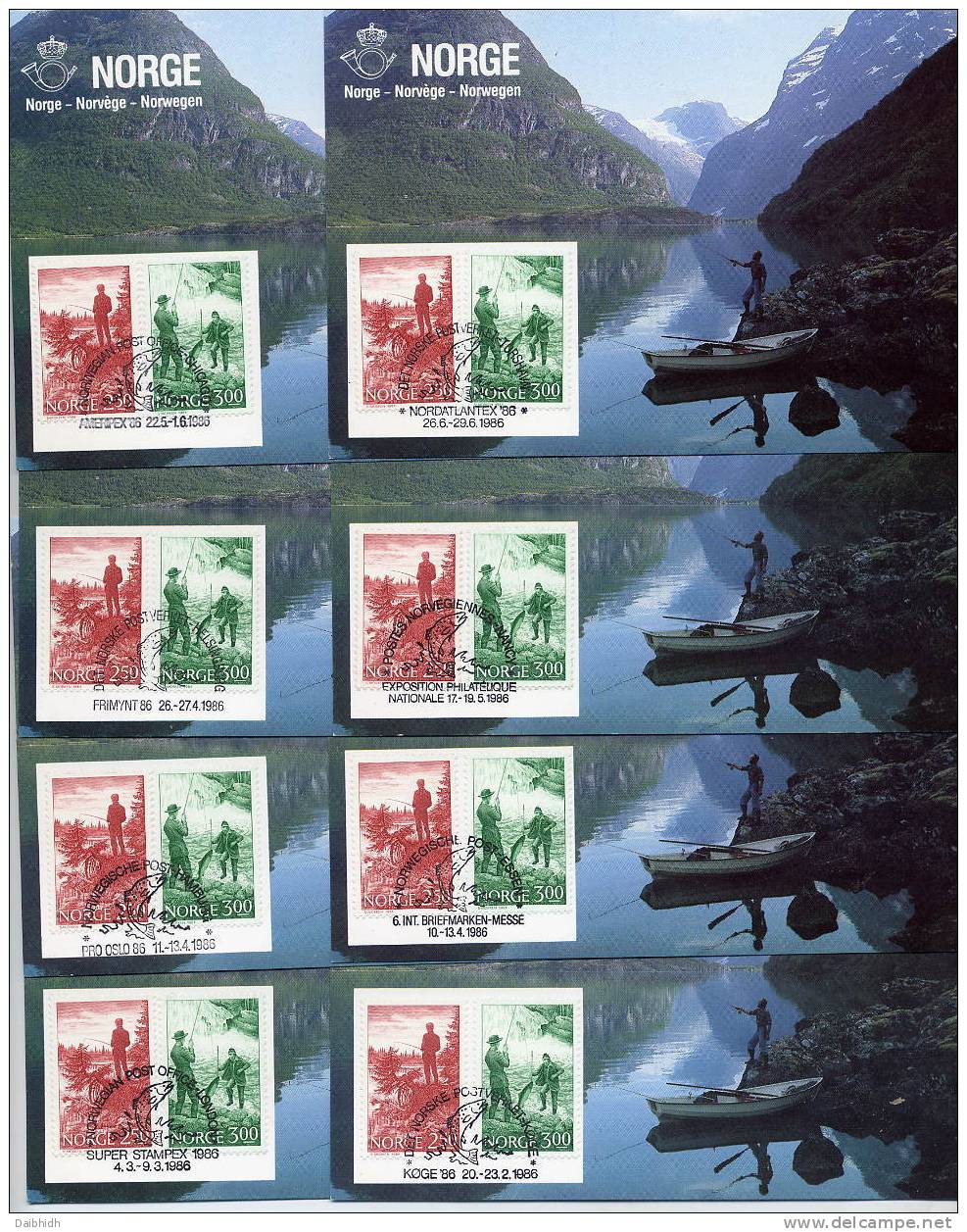 NORWAY 1986 Philatelic Exhibitions Cancellations On Postcards (8) - Covers & Documents