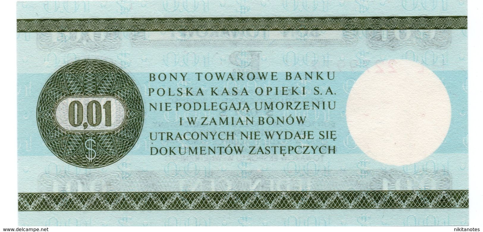 1 CENTESIMI 0,01 DOLLARO Polonia 1979 SEE SCAN FOTO Pekao BON Towarowy POLAND - Poland