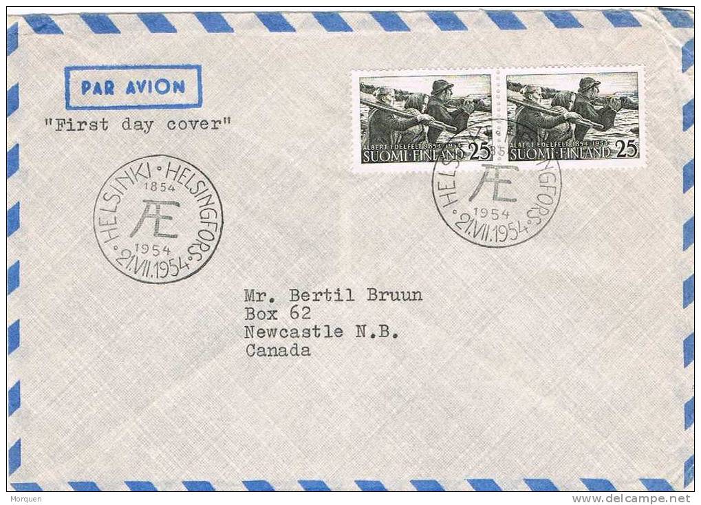 F.D.C. Aereo Helsinki (Finlandia) 1954, Circulado A Canada - Storia Postale