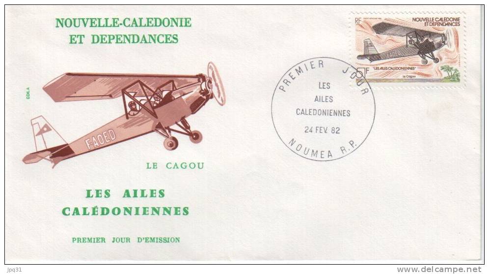 2 Enveloppes 1er Jour Ailes Calédoniennes - Noumea 24/2/82 - La Roussette + Le Cagou - FDC