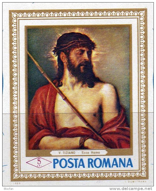 Gemälde Von Tizian Und Luchian 1968 Rumänien 2672/3, Block 65 Plus 66 ** 48€ Anemonen, Ecce Homo Bloc Sheet From Romania - Ungebraucht