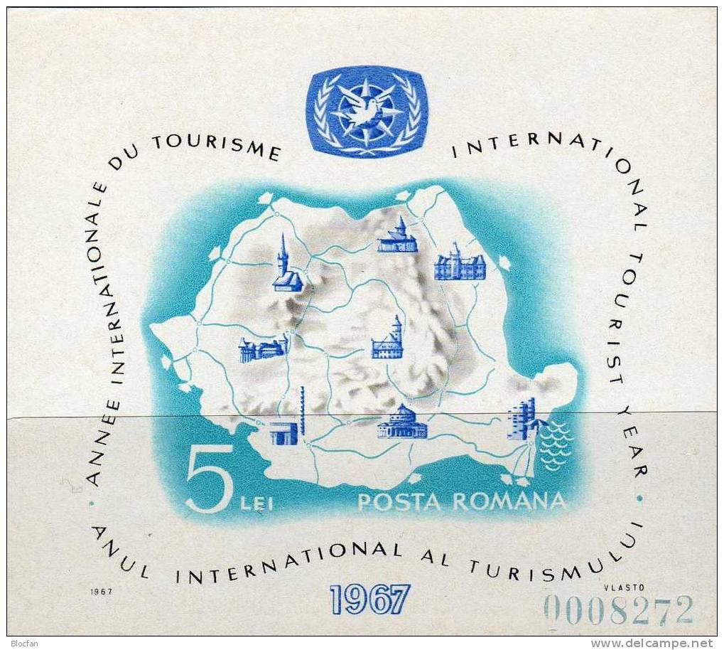 Tourismus 1967 Rumänien Block 63 ** 5€ Landkarte Sehenswürdigkeiten Bloque M/s Holiday Bloc Ss Map Sheet Bf Romania - Hotels, Restaurants & Cafés