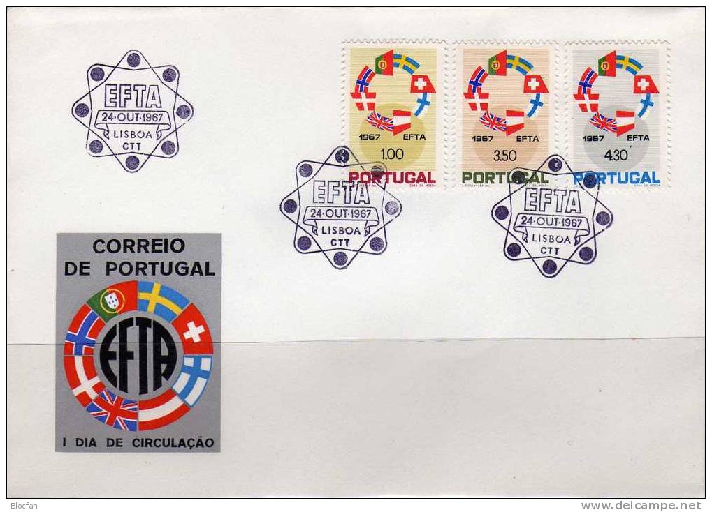 EFTA Freihandelszone 1967 Portugal 1043/5 Plus FDC O 12€ Aufhebung Zoll-Schranken CEPT Sympathie - Ausgabe Cover - Storia Postale